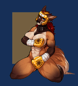abs anthro big_breasts black_nose blue_eyes border boxing_gloves breasts brown_body brown_fur clothing collar covering covering_breasts covering_crotch covering_self female fur gloves_(marking) hair handwear kneeling leg_markings long_hair markings mostly_nude mostly_nude_anthro mostly_nude_female muscular muscular_anthro muscular_female red_hair smile socks_(marking) solo tail tan_body tan_fur teasing transparent_border docibot amira_winters canid canine mammal maned_wolf 2024 alpha_channel flat_colors hi_res