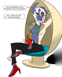 alternate anthro bottomwear breasts clothed clothing crossed_legs erection genitals hand_on_head herm intersex jacket necktie nipples open_bottomwear open_clothing open_pants pants penis pubes sitting solo topwear baristagamerproductions nintendo pokemon absol generation_3_pokemon pokemon_(species) 4:5 absurd_res hi_res