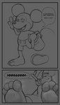 anthro barefoot feet foot_focus humanoid_feet macro male micro musk musty open_mouth plantigrade smile solo squeezing text toes giantboonehusky_(artist) disney mickey_mouse mammal mouse murid murine rodent absurd_res comic english_text hi_res monochrome