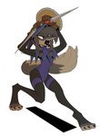 action_pose anthro blue_eyes claws clothed clothing dagger female gloves handwear hood melee_weapon open_mouth pigtails pose shield simple_background solo stirrup_legwear three-quarter_view toe_claws weapon white_background gompami oriana_thaffer canid canine canis mammal wolf digital_drawing_(artwork) digital_media_(artwork) flat_colors hi_res