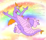 2023 absurd_res alternate_version_at_source anthro anus balls digital_media_(artwork) disney disney_parks dracovar_valeford dragon epcot figment flying foreskin genitals happy hi_res horn humanoid_genitalia humanoid_penis journey_into_imagination looking_at_viewer lyrics male mythological_creature mythological_scalie mythology nude outside paws penis purple_body rainbow raised_arms retracted_foreskin rhyme scalie smile solo spread_legs spreading tail tailbutt text toony walt_disney_world wide_crotch wings yellow_sclera