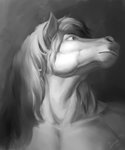 anthro fur hair male muscular muscular_anthro muscular_male nude one_eye_closed simple_background smile solo dimonis equid equine horse mammal 2020 digital_media_(artwork) hi_res monochrome signature watermark