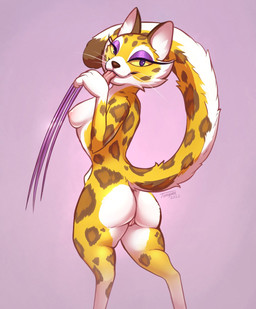 anthro areola breasts butt countershading female fur genitals licking looking_at_viewer markings medium_breasts nipples nude side_boob simple_background smile solo spots spotted_body spotted_fur tongue tongue_out vulva tenynn kirby_(series) kirby_and_the_forgotten_land nintendo clawroline felid feline leopard mammal pantherine 2022 digital_media_(artwork) hi_res