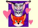 anthro female fur male purple_eyes simple_background smile peter1544 disney zootopia bunnie fan_character judy_hopps nick_wilde canid canine fox lagomorph leporid mammal rabbit red_fox true_fox 2018 4:3 hi_res