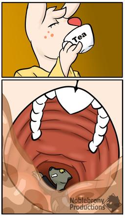 anthro beverage container cup distressed duo female feral freckles imminent_oral_vore imminent_vore macro male micro mouth_shot oblivious open_mouth size_difference tea unaware_pred unwilling_prey vore noblebrony317 angel_hare the_east_patch angel_gabby francis_(angel_hare) angel badger hare lagomorph leporid mammal mustelid musteline absurd_res comic hi_res