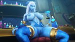 16:9 3d_(artwork) 4k absurd_res bar_scene blizzard_entertainment blue_body blue_eyes blue_skin bodily_fluids breasts clothed clothing cocktail_glass container cup digital_media_(artwork) draenei drinking_glass female furniture genital_fluids genitals glass glass_container glass_cup hair hi_res horn humanoid jewelry nipples noname55 partially_clothed pussy pyrista sitting solo source_filmmaker_(artwork) stool tail vaginal_fluids warcraft white_hair widescreen