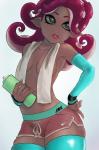 bottle bottomwear breasts clothed clothing container convenient_censorship female hand_on_hip holding_object legwear shorts simple_background solo thigh_highs topless towel water_bottle lyn_nyl nintendo splatoon animal_humanoid cephalopod cephalopod_humanoid humanoid marine marine_humanoid mollusk mollusk_humanoid octarian octoling hi_res