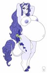 animal_genitalia anthro balls big_balls blue_eyes closed_smile cutie_mark female fur genitals gynomorph hair horn intersex logo long_hair mouth_closed nipple_piercing nipples nude piercing pose pregnant pregnant_anthro pregnant_female purple_hair purple_nipples sheath simple_background smile solo standing white_background white_body white_fur white_horn white_sheath milk-jug hasbro my_little_pony mythology fan_character lavender_lovely equid equine mammal mythological_creature mythological_equine unicorn artist_logo digital_drawing_(artwork) digital_media_(artwork) english_description full-length_portrait portrait