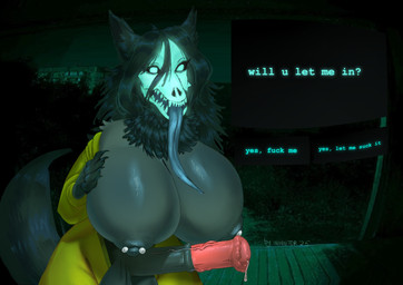 animal_genitalia animal_penis anthro asking_viewer balls big_balls big_breasts big_penis black_eyes black_hair bone breasts caption clothed clothing creepy dialogue equine_genitalia equine_penis exposed_breasts fur furry_ears furry_tail genitals gynomorph hair huge_balls huge_breasts huge_penis intersex light looking_at_viewer looking_pleasured nipple_piercing nipples open_mouth penis piercing presenting profanity scary scp-1471 skull skull_head smile solo speech_bubble tail text thick_thighs tongue wide_hips wolf_tail yes-no_question inventor_(artist) no_i'm_not_a_human scp_foundation scp-1471-a canid canine malo mammal 2025 absurd_res crossover digital_media_(artwork) english_text hi_res lighting