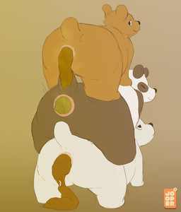 anus butt butt_stack colored_feces crowning_feces eyes_closed featureless_crotch feces feces_on_ground feces_pile feral green_feces group looking_back male male/male pooping pooping_on_another rear_view scatplay smelly stack unusual_feces jooper cartoon_network we_bare_bears grizzly_(we_bare_bears) ice_bear_(we_bare_bears) panda_(we_bare_bears) bear brown_bear giant_panda grizzly_bear mammal polar_bear ursine hi_res