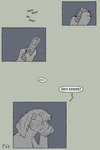alternate_universe dialogue electronics eyebrow_piercing facial_piercing facial_scar feral fur hair male phone piercing scar simple_background solo speech_bubble text puppyratcat canid canine canis domestic_dog mammal 2:3 comic digital_media_(artwork) english_text hi_res