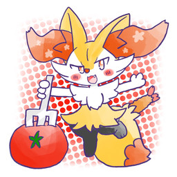ambiguous_anthro ambiguous_gender anthro biped blush blush_stickers chibi digitigrade dipstick_tail food front_view fruit holding_fork looking_at_viewer markings micro no_pupils object_in_tail on_one_leg open_:3 open_mouth open_smile plant shrimp_(food) simple_background smile solo standing tail tail_markings tomato annyui0611 nintendo pokemon braixen canid generation_6_pokemon mammal pokemon_(species) 1:1 2024 digital_drawing_(artwork) digital_media_(artwork) full-length_portrait japanese_description portrait translated_description