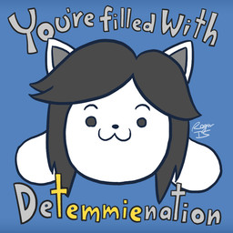:3 ambiguous_gender anthro black_hair blue_background fur hair happy looking_at_viewer simple_background smile solo text white_body white_fur roger-is undertale undertale_(series) temmie_(undertale) canid canine mammal tem 1:1 2015 english_text