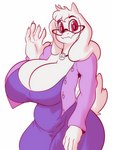 anthro big_breasts breasts cleavage clothed clothing eyewear female gesture glasses huge_breasts looking_at_viewer red_eyes solo waving waving_at_viewer solratic deltarune undertale undertale_(series) toriel boss_monster_(undertale) bovid caprine goat mammal hi_res