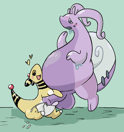 ambiguous_gender balls big_balls big_penis bodily_fluids cum duo ejaculation genital_fluids genitals handjob huge_balls huge_penis hyper hyper_balls hyper_genitalia hyper_penis penile penis sex standing squeakdepot nintendo pokemon ampharos generation_2_pokemon generation_8_pokemon hisuian_form hisuian_goodra pokemon_(species) regional_form_(pokemon)