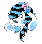 2023 accessory alternative_fashion anthro black_hair blue's_clues blue_(blue's_clues) blue_body blue_eyes blue_fur blue_hair bow_ribbon canid canine canis coontail_hair domestic_dog eyelashes female fur hair hair_accessory hair_bow hair_ribbon headshot_portrait hi_res mammal markings multicolored_hair nickelodeon portrait remy_boydell ribbons scene_(fashion) scene_haircut simple_background solo spots spotted_body spotted_fur traditional_media_(artwork) white_background