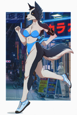 anthro biped bra claws clothed clothed_anthro clothed_female clothing countershade_torso countershading female fingers footwear fur looking_at_viewer panties shoes smile solo tail teeth underwear chaiteakitten canid canine canis domestic_dog mammal absurd_res hi_res