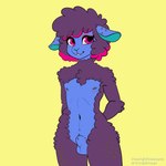 anthro blue_body fur male pink_eyes purple_body purple_fur purple_wool simple_background solo wool_(fur) krispycr bovid caprine mammal sheep 1:1 hi_res