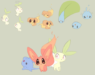 aged_up ambiguous_gender blue_body chibi feral fur green_background green_body group neonate orange_body orange_fur simple_background trio water young clockstops3am conditional_dnp vatkin ambiguous_species canid canine elemental_creature mammal vatkin_(species) water_creature 2022 hi_res multiple_images