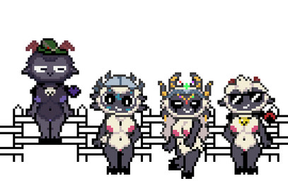 anthro backwards_baseball_cap backwards_hat baseball_cap bell bell_collar bouncing_breasts breasts casual_nudity clothing collar dancing eyewear female fur group hat headgear headwear sunglasses wool_(fur) anonymous_artist bladedbard asdfmovie beep_beep_i'm_a_sheep cult_of_the_lamb massive_monster_(studio) goat_(cult_of_the_lamb) koka_(cult_of_the_lamb) lamb_(cult_of_the_lamb) yngya_(cult_of_the_lamb) bovid caprine goat mammal sheep animated digital_media_(artwork) meme pixel_(artwork) pixel_animation