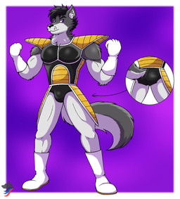 anthro boots clothing footwear gloves handwear male saiyan_armor shoes solo standing white_boots white_clothing white_footwear white_gloves white_handwear dragon_ball canid canine canis mammal wolf hi_res