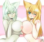 big_breasts blonde_hair blue_eyes breast_squish breasts breasts_frottage duo female fur grey_body grey_fur grey_hair hair heterochromia huge_breasts nipples nude squish white_body white_skin hoshicchi dawn_(arthrogirl) hashimoto-chan animal_humanoid cat_humanoid felid felid_humanoid feline feline_humanoid humanoid mammal mammal_humanoid digital_media_(artwork) shaded