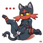 2016 anus black_body black_fur blush camel_toe clothed clothed_feral clothing ellipsis felid female feral fur generation_7_pokemon hindpaw lightsource litten mammal multi_nipple nintendo nipples panties panties_on_feral paws pokemon pokemon_(species) red_body red_eyes red_fur simple_background solo spread_legs spreading topless underwear white_background yellow_sclera
