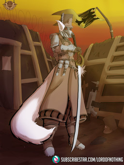anthro boots clothing flag flag_(object) footwear gas_mask gun holding_melee_weapon holding_object holding_saber holding_sword holding_weapon holy_roman_empire holy_roman_empire_flag ladder logo longcoat male mask melee_weapon military military_uniform outside ranged_weapon rifle saber shoes soldier sunset sword text trench uniform warrior weapon lordofnothin1 trench_crusade canid canine fox mammal 3:4 artist_logo artist_name english_description hi_res url