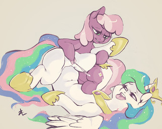 bodily_fluids crown cutie_mark duo ejaculation feathered_wings feathers female female/female feral fisting fur genital_fluids genitals green_eyes hair headgear horn multicolored_hair orgasm penetration pink_hair purple_body purple_fur tongue tongue_out two_tone_hair vaginal vaginal_fisting vaginal_fluids vaginal_penetration vaginal_squirting vulva white_body white_fur wings lizombie friendship_is_magic hasbro my_little_pony mythology cheerilee_(mlp) princess_celestia_(mlp) earth_pony equid equine horse mammal mythological_creature mythological_equine pony winged_unicorn 2013