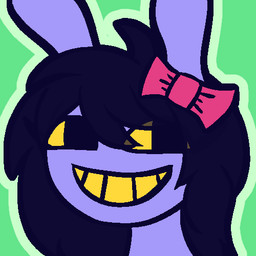 accessory anthro black_hair bow_ribbon eyelashes eyeliner female green_background hair hair_accessory hair_bow hair_ribbon makeup purple_body ribbons simple_background smile smiling_at_viewer solo teeth yellow_sclera yellow_teeth pixiecatsupreme glitch_productions the_amazing_digital_circus gooseworx's_post-transition_jax_design jax_(tadc) lagomorph leporid mammal rabbit 1:1 icon low_res trans_(lore) trans_woman_(lore)