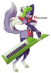 3_toes 4_fingers alternate_species anthro barefoot breasts camel_toe claws clothing curvy_figure ear_piercing ear_ring eyelashes feet female fingers green_claws green_hair grey_body hair highlights_(coloring) keyboard_instrument keytar lipstick makeup midriff musical_instrument patreon_logo piercing ring_piercing rock'n'roll solo standing text thick_thighs toe_claws toes tongue tongue_out torn_clothing under_boob white_hair norithecat five_nights_at_freddy's five_nights_at_freddy's:_security_breach patreon scottgames steel_wool_studios roxanne_wolf canid canine canis mammal wolf 2020 absurd_res english_text hi_res url