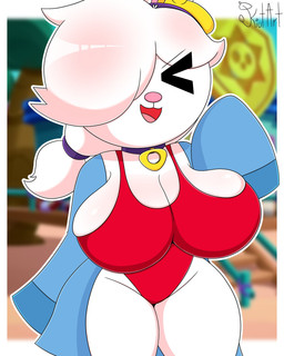 anthro female fur furry_ears furry_tail happy laugh laughing_at_another silly silly_face solo tail kiut_art brawl_stars supercell_(company) colette_(brawl_stars) lagomorph leporid mammal rabbit 4:5 absurd_res hi_res