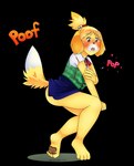 anthro barefoot blush button_(fastener) button_pop clothing feet female pawpads solo straining_buttons torn_clothing wardrobe_malfunction homunculuslover_(artist) animal_crossing nintendo isabelle_(animal_crossing) alpha_channel