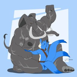 3_tails anthro armpit_fetish armpit_musk armpit_play belly belt big_belly big_power_bottom blue_background blue_body blue_fur blue_tail_tip bodily_fluids dipstick_tail duo eyewear feet fingers flexing fur goggles goggles_around_neck grey_body head_in_pecs implied_insertion larger_anthro larger_male larger_penetrated larger_sub looking_down looking_pleasured male male/male markings moob_play moob_smother moob_squeeze moob_squish moobs multi_tail muscular muscular_anthro muscular_male musk nipples nude obscured_penetration overweight overweight_anthro overweight_male pec_play pec_squeeze pecs penetration penile penile_penetration power_bottom raised_arm scar seductive simple_background size_difference smaller_anthro smaller_male smaller_penetrated smile submissive sweat tail tail_markings toes tusks white_background white_body white_fur lsdxiii rivals_of_aether gilbert_(ss7xeno) loxodont canid canine elephant elephantid fox loxodon mammal proboscidean 1:1 2025 absurd_res alternate_version_at_source colored flat_colors hi_res