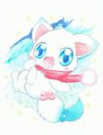 blue_eyes blush bracelet fluffy fluffy_tail fur jewelry long_tail scarf semi-anthro solo star tail white_body white_fur furari@ jewelpet sanrio sega sega_fave larimar_(jewelpet) arctic_fox canid canine fox mammal true_fox absurd_res hi_res