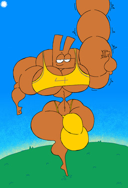 abs anthro bar_emanata big_bulge big_muscles big_pecs brown_body brown_fur bulge clothing crop_top curvy_figure emanata eyelashes femboy flash_emanata flexing flexing_bicep fur half-closed_eyes huge_bulge huge_muscles huge_pecs hyper hyper_biceps hyper_bulge hyper_muscles hyper_pecs logo looking_at_viewer male muscular narrowed_eyes navel pecs shirt small_waist smile solo text thick_thighs thong topwear underwear wasp_waist wide_hips thatdawgmurray skee-lo lagomorph leporid mammal rabbit 2025 aliasing artist_logo artist_name digital_media_(artwork) hi_res signature