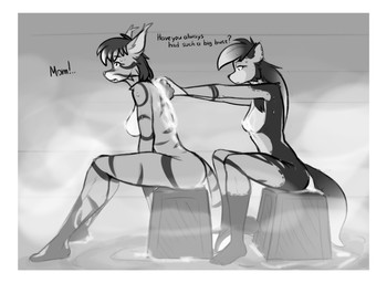 anthro bathing border breasts duo ear_piercing female fur gauged_ear hair nude piercing sauna simple_background soap tail text white_border observerdoz daughter_(observerdoz) stigmata_(observerdoz) domestic_cat felid feline felis hybrid hyena mammal 2025 hi_res monochrome daughter_(lore) mother_(lore) mother_and_child_(lore) mother_and_daughter_(lore) parent_(lore) parent_and_child_(lore) parent_and_daughter_(lore)