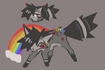 ambiguous_gender bangs feral fur grey_body grey_fur rainbow solo yakkotsuki canid canine mammal 3:2 hi_res