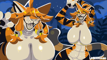 abs accessory anthro bell blush bouncing_breasts breasts female forest fur hair_accessory jungle night nude orange_body orange_fur plant stripes tail tree yellow_eyes lp8000mao sascha_(hypnofood) felid mammal pantherine tiger 16:9 2026 2d_animation animated digital_media_(artwork) no_sound short_playtime video widescreen