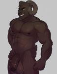 5_fingers abs anthro balls biceps big_balls big_biceps big_muscles big_penis biped black_eyes black_nipples black_penis bovid_horn brown_balls brown_body brown_eyebrows brown_fur brown_horn brown_nipples brown_penis caprine_horn chin_tuft eyebrows facial_tuft fingers fist flaccid foreskin front_view fur genitals grey_background gums half-closed_eyes hand_on_hip head_tuft horn huge_balls huge_muscles huge_penis humanoid_genitalia humanoid_hands humanoid_penis light looking_at_viewer male manly muscular muscular_anthro muscular_male narrowed_eyes navel nipples no_pupils nude obliques pecs penis pink_gums pose presenting presenting_penis quads ram_horn serratus short_tail simple_background smile smirk snout solo standing tail teeth thick_penis triceps tuft knuxlight jordan_lee bovid caprine mammal sheep 2017 colored digital_media_(artwork) hi_res pinup portrait shaded three-quarter_portrait