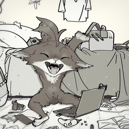animal_genitalia animal_penis anthro balls bed computer electronics fur furniture genitals laptop male nude open_mouth penis pillow powertool sheath solo tired yawn junyois league_of_legends riot_games tencent rumble_(lol) mammal yordle 1:1 digital_media_(artwork) hi_res