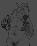 anthro asymmetrical_transformation beverage bottle breasts container female fingers genitals hooved_fingers hooves mature_anthro mature_female pussy solo transformation splice_(artist) alcelaphine antelope bovid caprine gnu mammal takin