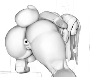 anthro anus backpack bent_over big_butt biped black_nose bottomless butt clothed clothing female footwear gaping gaping_anus genitals hair half-closed_eyes long_hair narrowed_eyes pouting presenting presenting_hindquarters rear_view shirt shoes short_tail solo tail topwear vulva musikalgenius doty_(musikalgenius) lagomorph leporid mammal rabbit greyscale hi_res monochrome