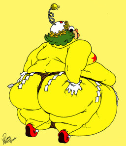 anthro armor asian_clothing back_fat belly big_belly big_butt butt clothed clothing east_asian_clothing fat_arms fat_rolls flower flower_crown footwear fur gloves green_hair hair handwear headgear helmet holding_butt japanese_clothing looking_back love_handles male mawashi moobs obese obese_anthro obese_male overweight overweight_anthro overweight_male pasties plant presenting presenting_hindquarters shoes simple_background skimpy solo standing star_pasties sumo yellow_background yellow_body yellow_fur xanderdwulfe ape_escape sony_corporation sony_interactive_entertainment yellow_monkey_(ape_escape) haplorhine mammal monkey primate 2025 colored digital_drawing_(artwork) digital_media_(artwork)