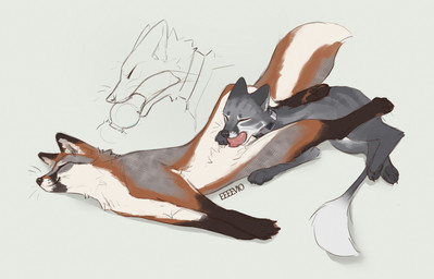 ambiguous_gender ambiguous_penetrated animal_genitalia animal_penis bodily_fluids canine_genitalia canine_penis claws collar digitigrade duo erection feet fellatio feral feral_on_feral feral_penetrated feral_penetrating feral_penetrating_feral fur fur_markings genital_fluids genitals hindpaw interspecies knot knot_root knotted_penis knotting lying male male/ambiguous male_penetrating male_penetrating_ambiguous markings oral oral_knotting oral_penetration pawpads paws penetration penile penile_penetration penis penis_in_mouth quadruped sex sheath silver_(metal) size_difference smaller_penetrated snout whisker_spots whiskers eeeevio mjok sekhmetha canid canine fox grey_fox hybrid mammal urocyon colored_sketch sketch female_(lore)