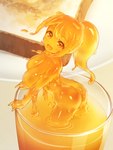 5_fingers beverage bread breasts butt female fingers food food_hair glass hair juice_(beverage) looking_at_viewer not_furry nude open_mouth orange_body orange_juice ponytail pseudo_hair smile solo toast translucent translucent_body daruzenon food_creature goo_creature goo_humanoid humanoid 2022 hi_res