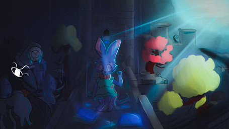 anthro castle clothing dress female male male/female male/male standing lagomorph leporid mammal rabbit abstract original_character 16:9 colored shaded widescreen trans_(lore) trans_man_(lore)