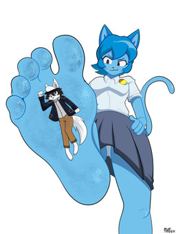 5_toes anthro blue_body dirty dirty_feet duo extreme_size_difference feet female foot_fetish foot_focus foot_play low-angle_view male male/female micro size_difference soles stuck_to_foot toes underfoot burtreex cartoon_network the_amazing_world_of_gumball nicole_watterson felid feline mammal 3:4 hi_res