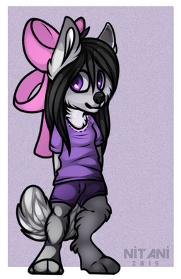 anthro black_hair bottomwear bow_(feature) clothed clothing female fur hair looking_at_viewer purple_eyes shirt shorts simple_background solo standing topwear white_body white_fur nitani aggie arctic_fox canid canine fox mammal true_fox 2015 digital_media_(artwork)