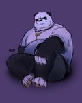 anthro black_body black_fur bottomwear clothing fur male overweight overweight_anthro overweight_male shirt shorts simple_background sitting solo topwear white_body white_fur lentejota6 bear giant_panda mammal 2020 4:5 absurd_res hi_res